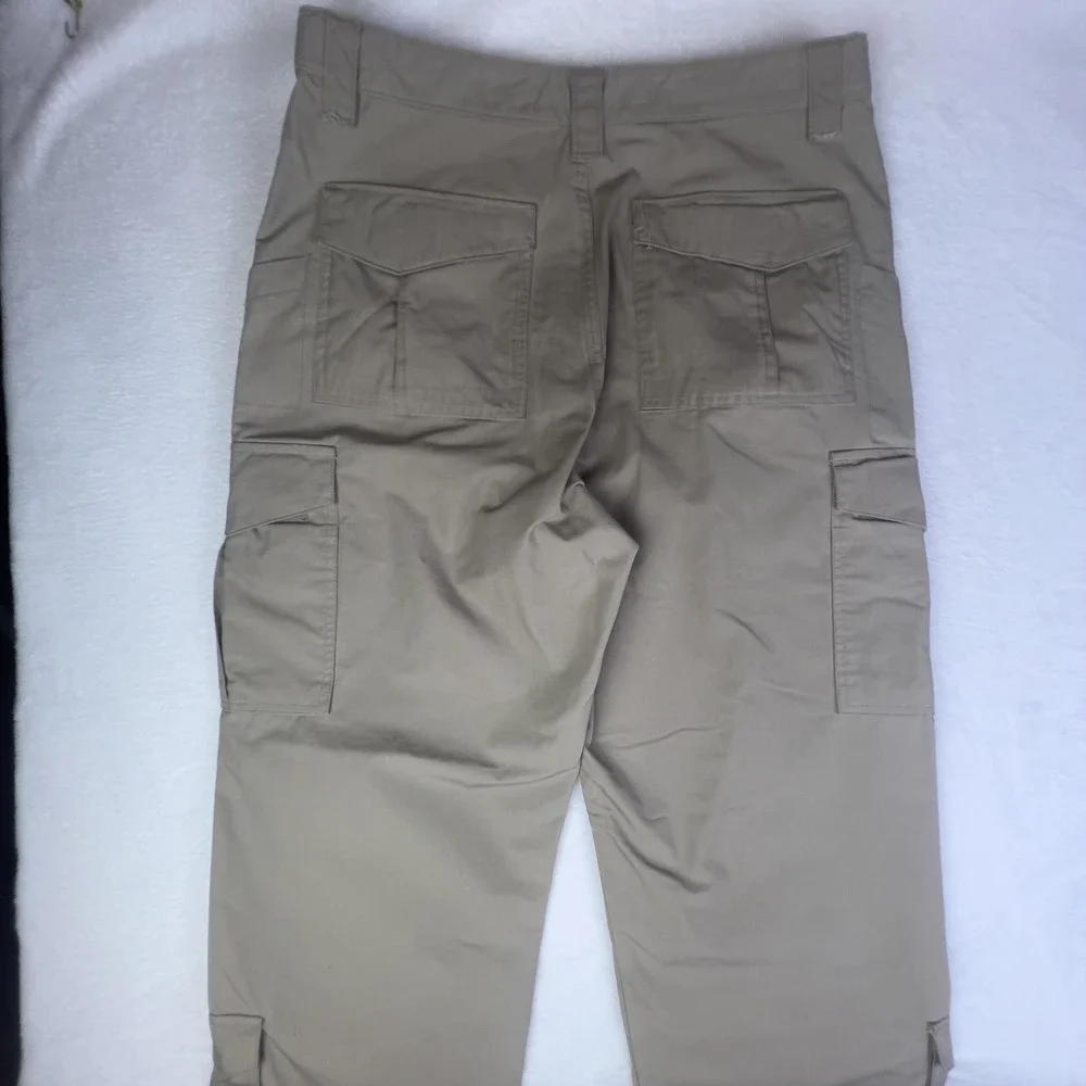 Mens Cargo Pants‎ 34x32 Beige Ripstop Flat Front Straight Leg Workwear Pockets